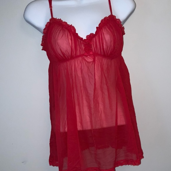 Victoria’s Secret Red Sheer Babydoll Nightie Sz M - Picture 4 of 8